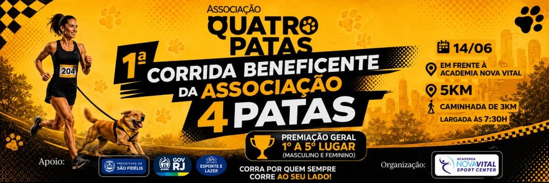 1° Corrida e caminhada Beneficente  da Associação Quatro Patas 🐾🐾